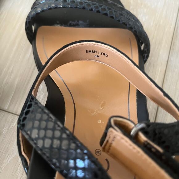 Vionic 'Emmy' Women's 8M Lizard Orthotic Comfort Sandal Black Leather Wedge - Picture 5 of 7